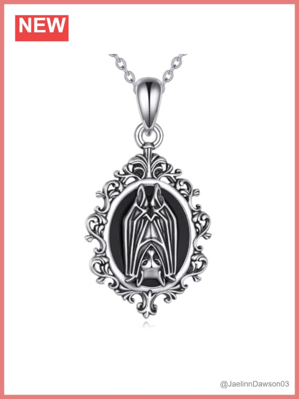 Sterling Silver Black Onyx Bat Pendant Necklace 18+2" Gothic Jewelry Gift
